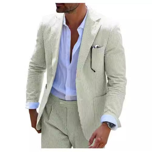 Men's Two-piece Suit Seersucker Summer