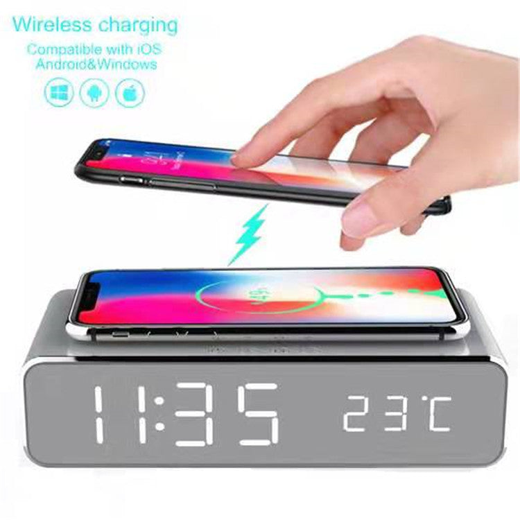 Foreign Trade Main Push AliExpress Multi-function Wireless Charging Desktop Wireless Charging Alarm Clock Clock Thermometer Wireless Charging