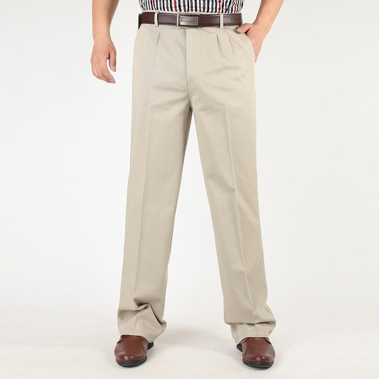 Pure Cotton Spring And Autumn Medium-thick Casual Pants Large Size High Waist Loose Double Pleated Casual Pants For The Elderly