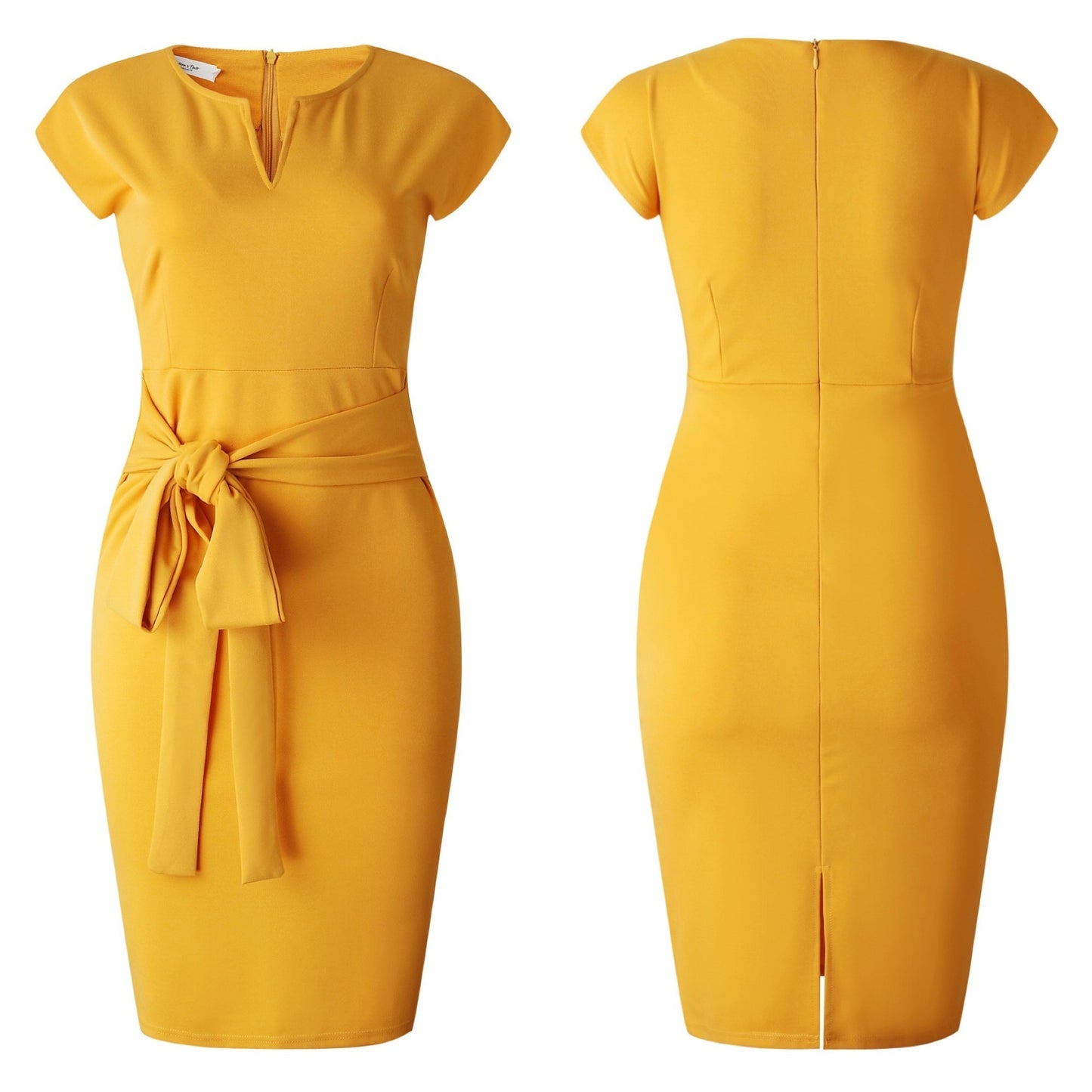 Solid color tie large size mid-length dress