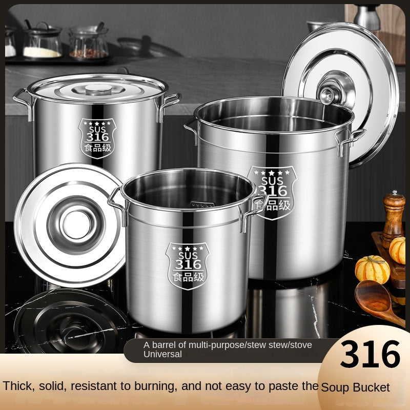 Special Thick 316 Food Grade Soup Bucket With Lid Commercial Round Bucket Marinated Water Bucket Large Capacity Soup Pot Stew Pot Household Bucket