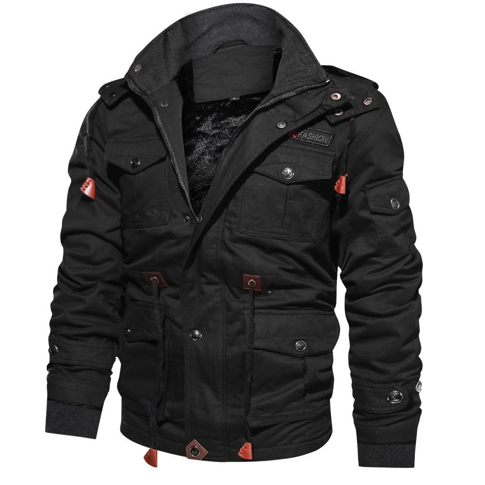 Men's Detachable Hooded Fleece-lined Thickened Washed Coat Plus Size Casual Jacket