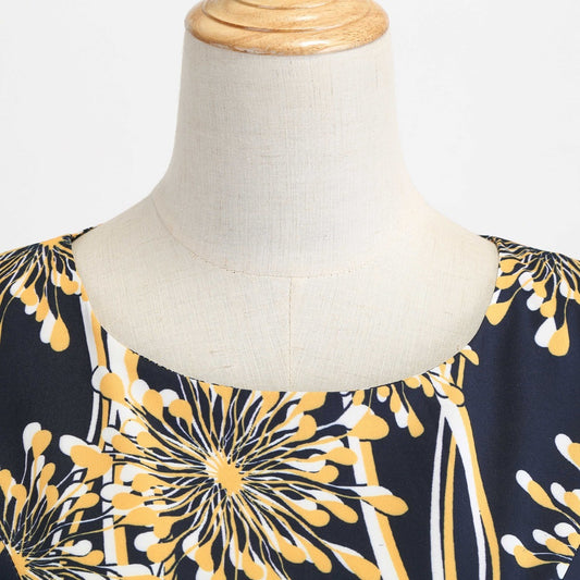 Vintage Round Neck Sleeveless Black Ribbon Print Big Dress