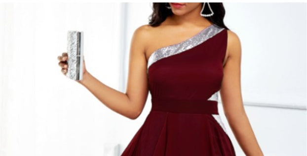 One-shoulder Asymmetrical Hem Fashion Oblique Shoulder Dress. WAS £35 NOW £18.99 ONLY.