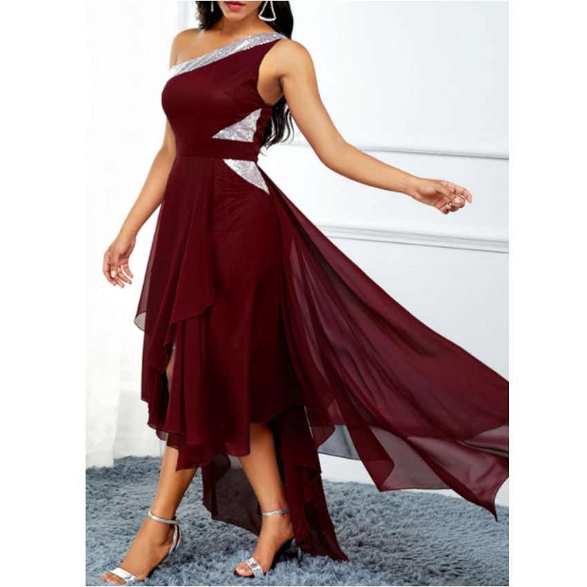 One-shoulder Asymmetrical Hem Fashion Oblique Shoulder Dress. WAS £35 NOW £18.99 ONLY.