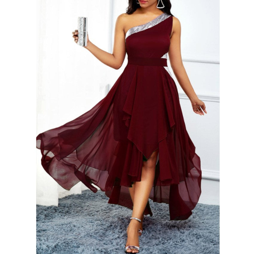 One-shoulder Asymmetrical Hem Fashion Oblique Shoulder Dress. WAS £35 NOW £18.99 ONLY.