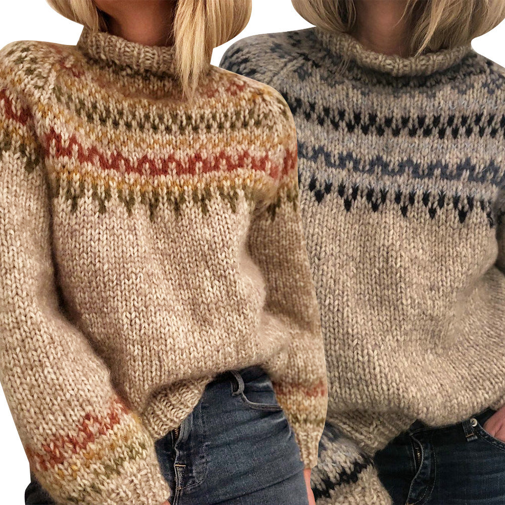 Half Turtleneck Pullover Straight Printed Neutral Style Sweater