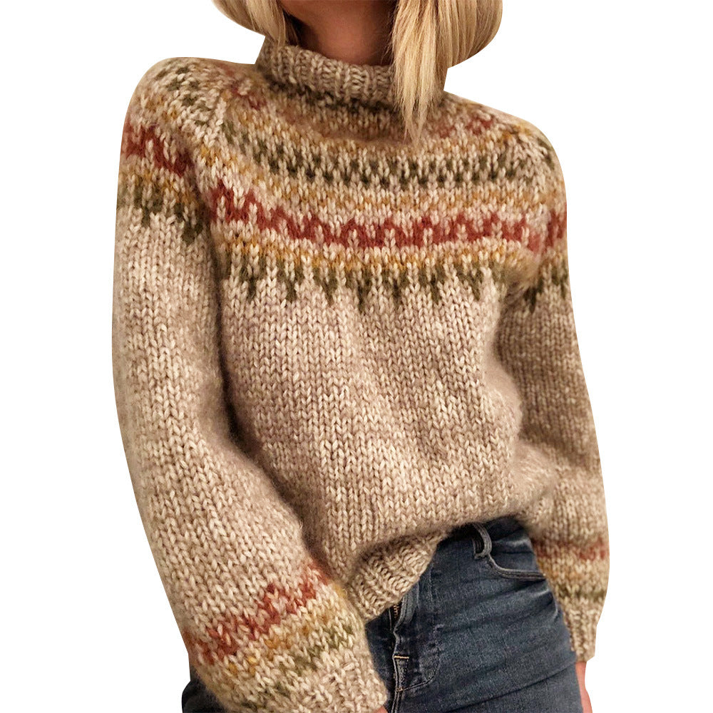 Half Turtleneck Pullover Straight Printed Neutral Style Sweater