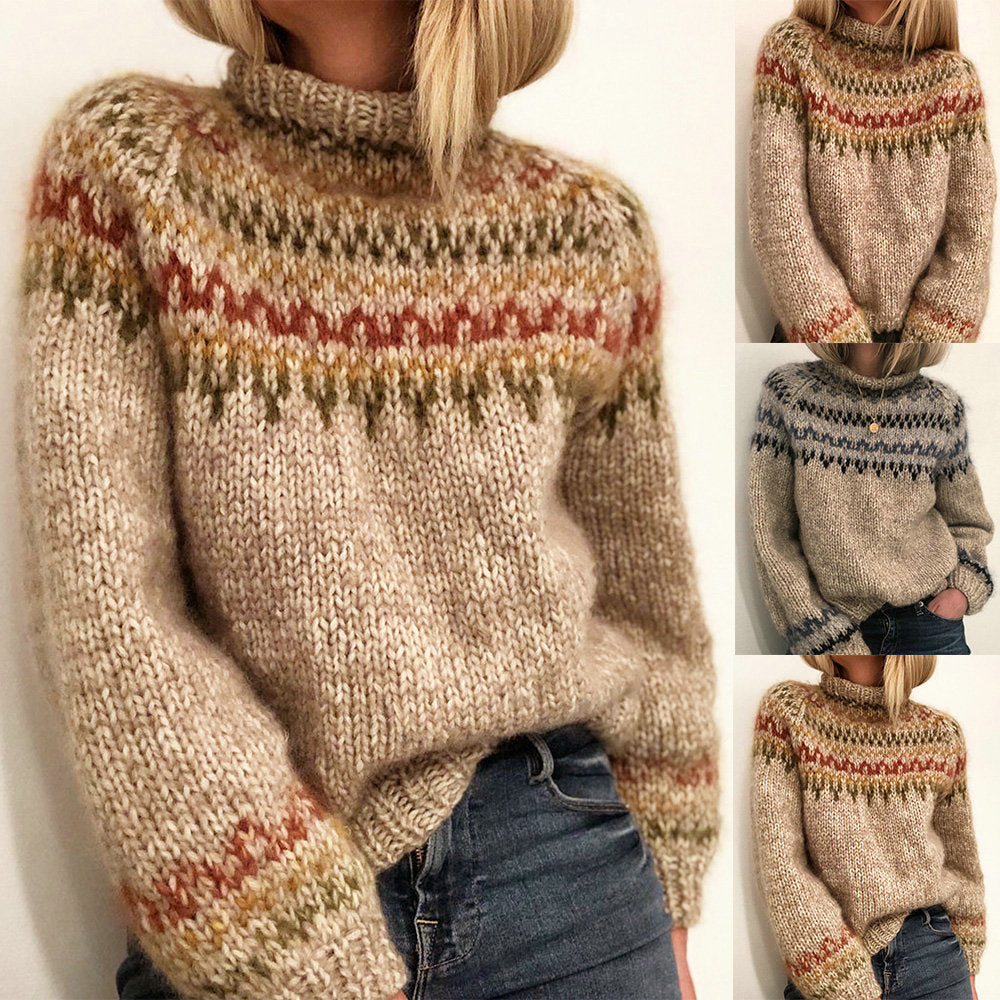 Half Turtleneck Pullover Straight Printed Neutral Style Sweater