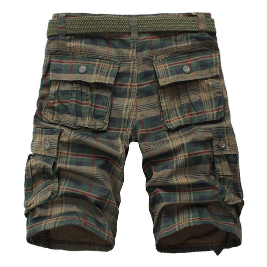 Men's Work Shorts Men's Sports Pants Five-point Multi-pocket Plaid Shorts Men's