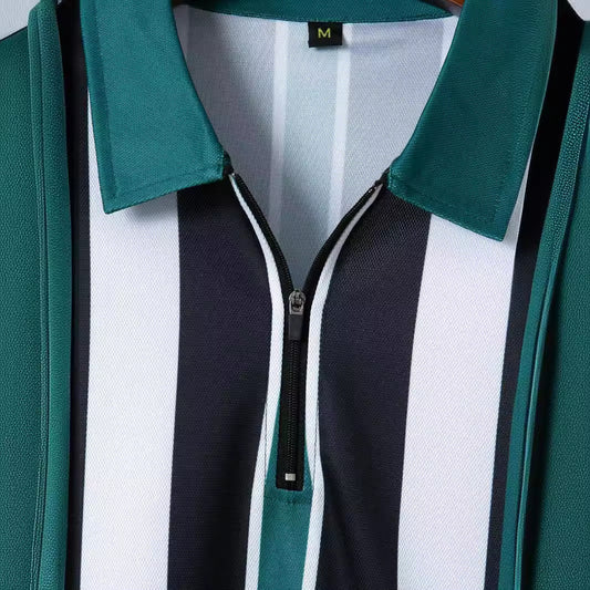 Striped Printed Short Sleeve Shorts For Vacation