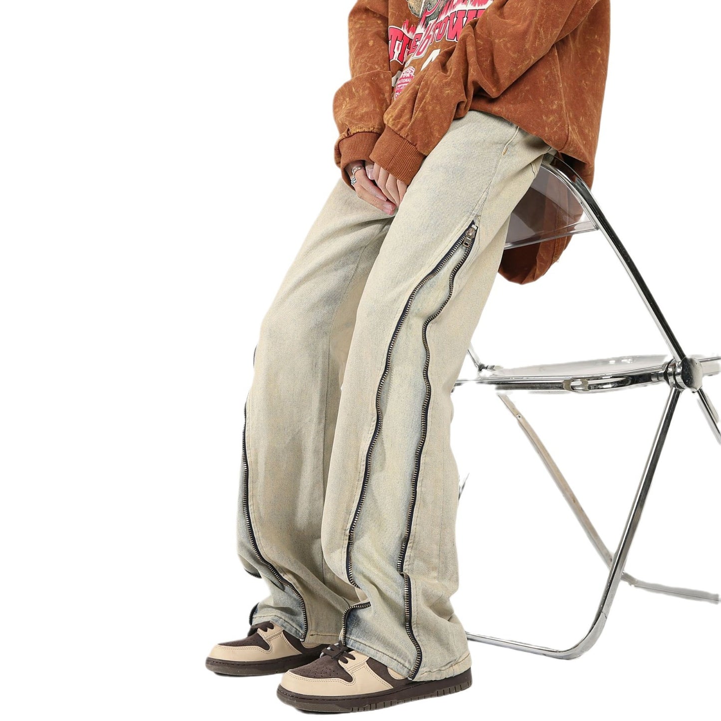 Men's High Street Fashion Brand Yellow Mud Color Jeans