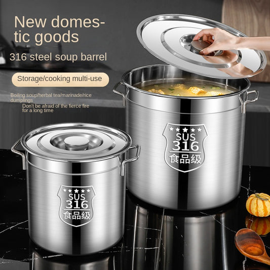 Special Thick 316 Food Grade Soup Bucket With Lid Commercial Round Bucket Marinated Water Bucket Large Capacity Soup Pot Stew Pot Household Bucket