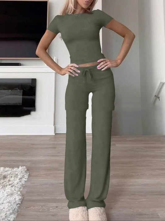 Casual Suit Short Sleeve Top And Trousers Homewear