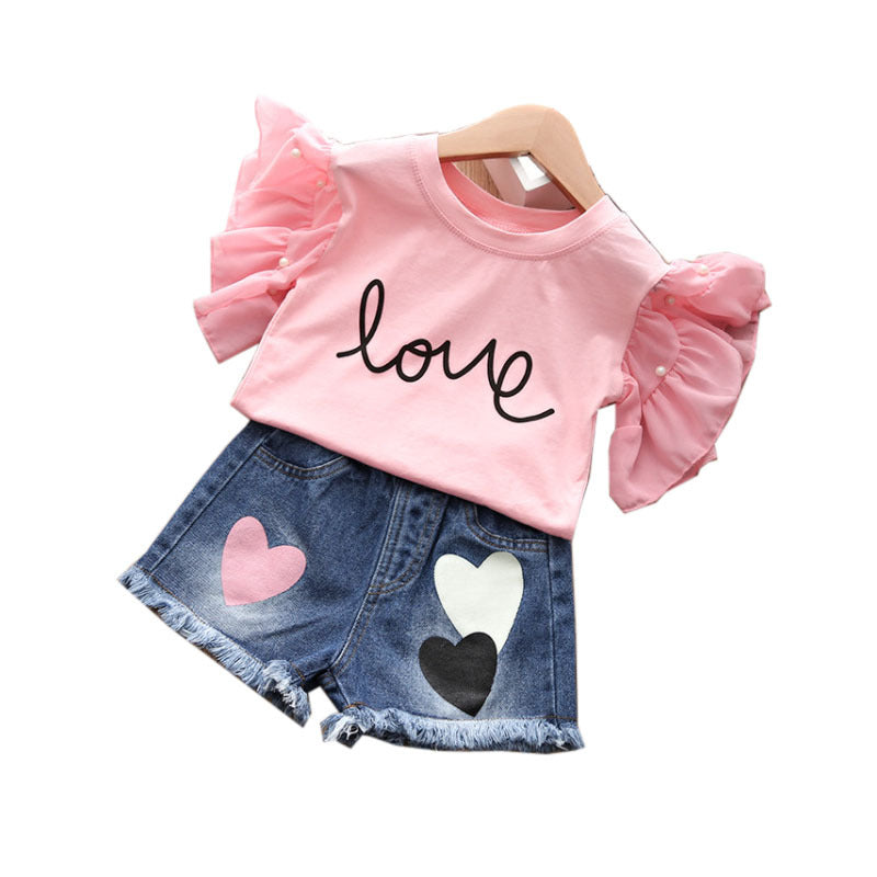 Girls' Suit 2020 Summer Hot Style Denim Shorts + Short-sleeved T-shirt Children's Clothing Two-piece Korean Version For Children