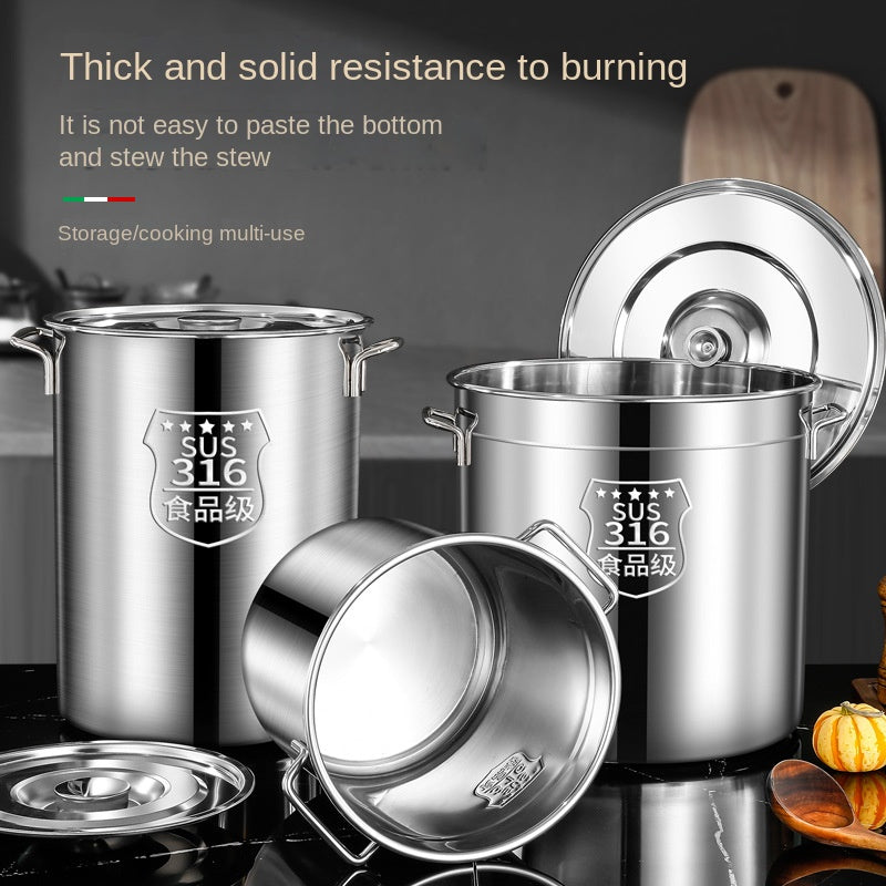 Special Thick 316 Food Grade Soup Bucket With Lid Commercial Round Bucket Marinated Water Bucket Large Capacity Soup Pot Stew Pot Household Bucket