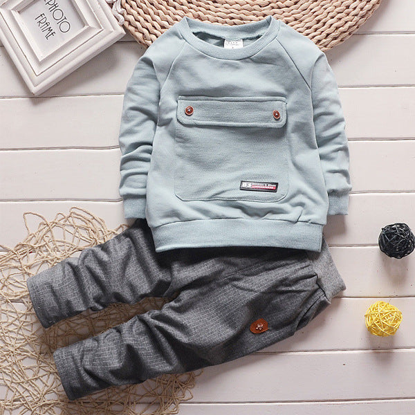 Spring And Autumn Children's Suit 0-5 Years Old Boy Baby Round Neck Children's Clothing Two-piece Set