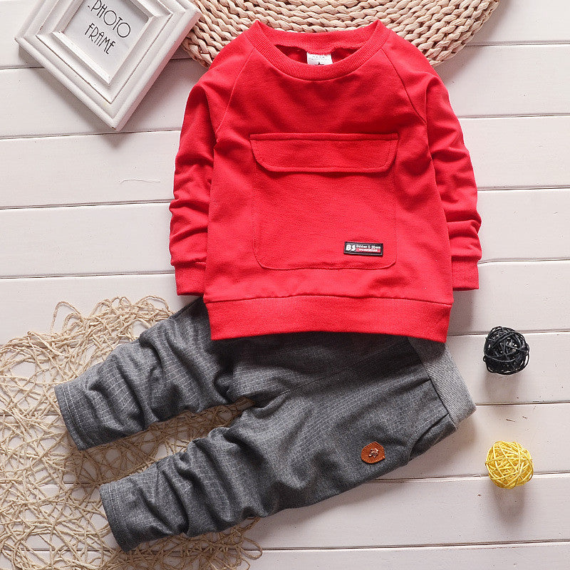 Spring And Autumn Children's Suit 0-5 Years Old Boy Baby Round Neck Children's Clothing Two-piece Set