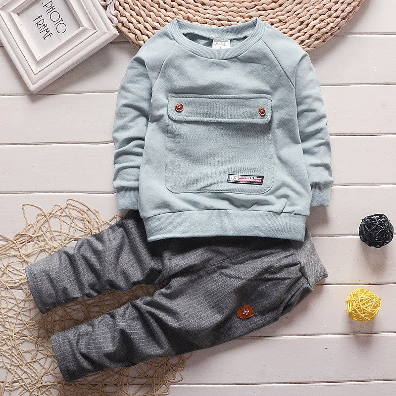 Spring And Autumn Children's Suit 0-5 Years Old Boy Baby Round Neck Children's Clothing Two-piece Set