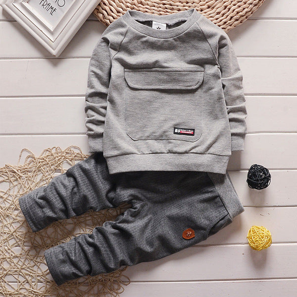 Spring And Autumn Children's Suit 0-5 Years Old Boy Baby Round Neck Children's Clothing Two-piece Set