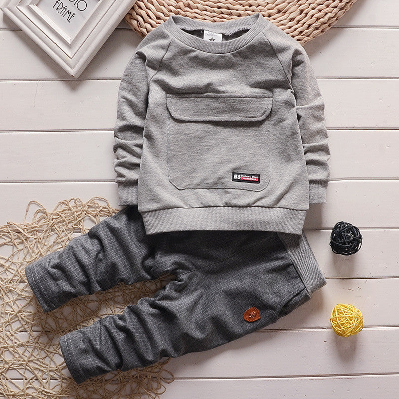 Spring And Autumn Children's Suit 0-5 Years Old Boy Baby Round Neck Children's Clothing Two-piece Set