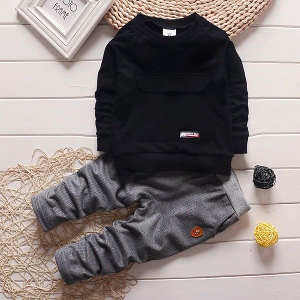 Spring And Autumn Children's Suit 0-5 Years Old Boy Baby Round Neck Children's Clothing Two-piece Set
