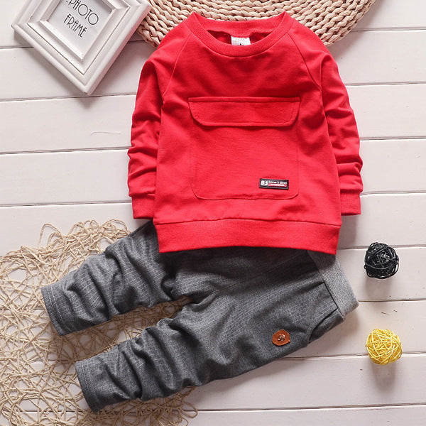 Spring And Autumn Children's Suit 0-5 Years Old Boy Baby Round Neck Children's Clothing Two-piece Set