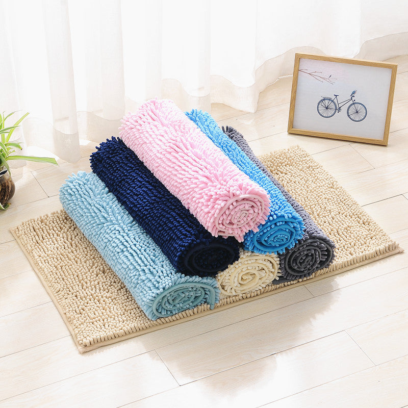 Hot Melt Adhesive Chenille Plain Carpet Home Floor Mat Door Mat Indoor Bathroom Non-slip Long Wool Floor Mat Wholesale