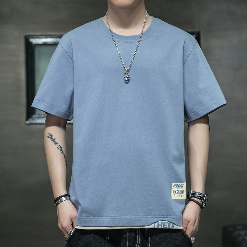 Cotton Short-sleeved Men's T-shirt Large Size Men's Fat Loose Casual Summer Half-sleeved Korean Version T-shirt Men's Bottoming Shirt T
