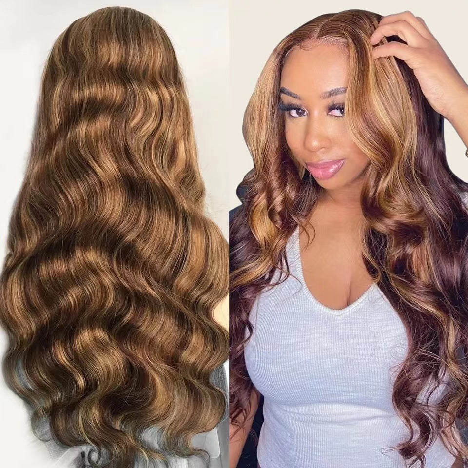 Women's Fashion Brown Dyed Long Curly Hair Middle Split Wig