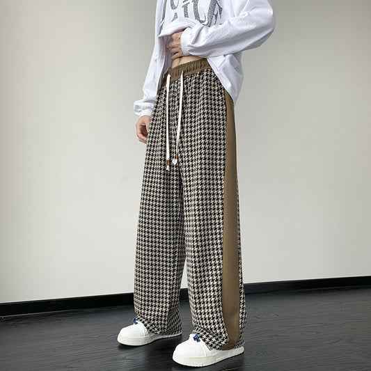 Houndstooth Stitching Chenille Casual Pants