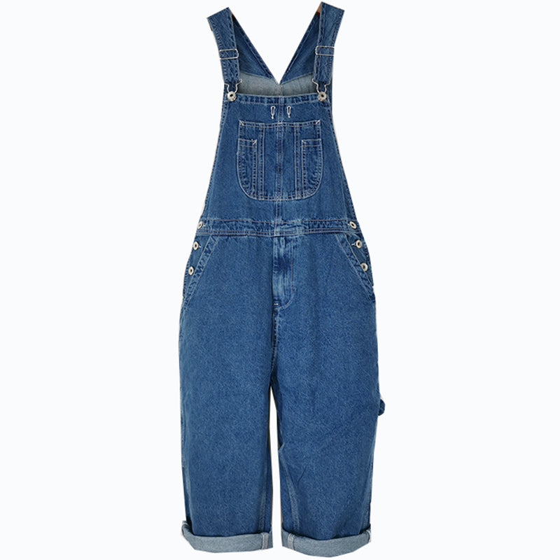 Trendy Brand Oversized Men's Fat Guy Pants Overalls Shorts Denim Cropped Pants Men And Women Same Style Couple Wear Thin Medium Pants