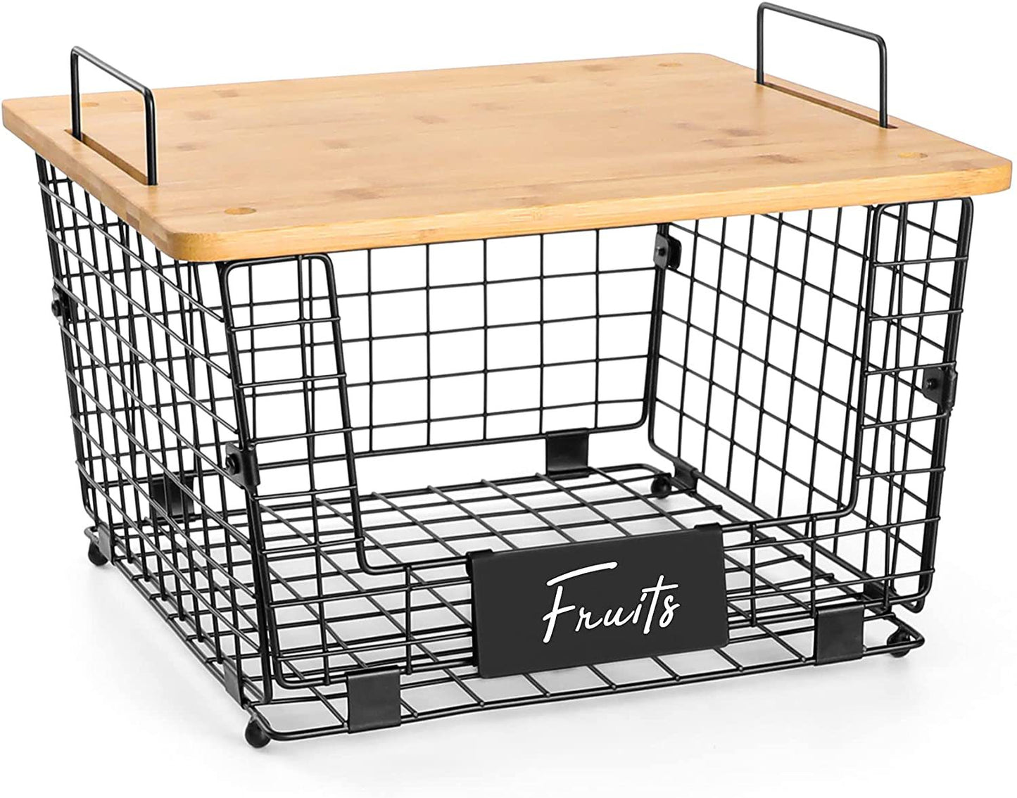 Kitchen Wooden Fruit Basket Removable Countertop Storage Rack Snacks Seasonings Vegetable Storage Basket