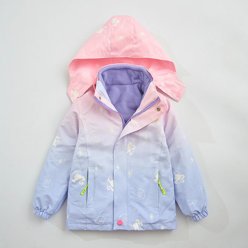 Girls' Thickened Jacket Autumn And Winter Clothes 2023 New Middle And Big Children's Three-in-one Detachable Jacket Children's Foreign Trade Jacket