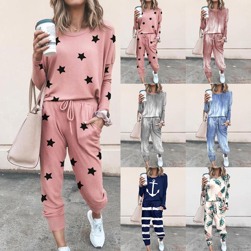 Clothing Loose Printed Long-sleeved Casual Suit