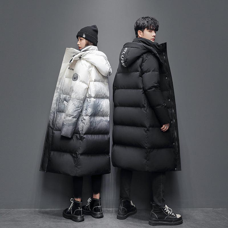 Couples Down Jacket Men's Long Section Over The Knee Thickened Winter Hooded Trend Loose Youth Men's And Women's Same Style Trendy Brand Jacket