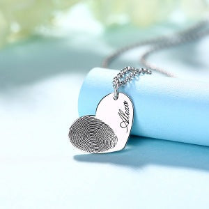 S925 Silver Mother's Day Love Fingerprint Name Lettering Pendant Necklace