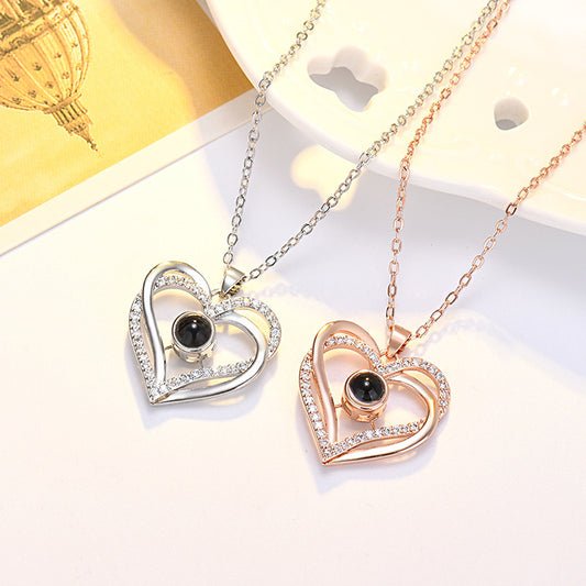AliExpress Hot Love Heart Shaped Projection Necklace Women European And American DIY Custom Color Photo Warm Christmas Gift