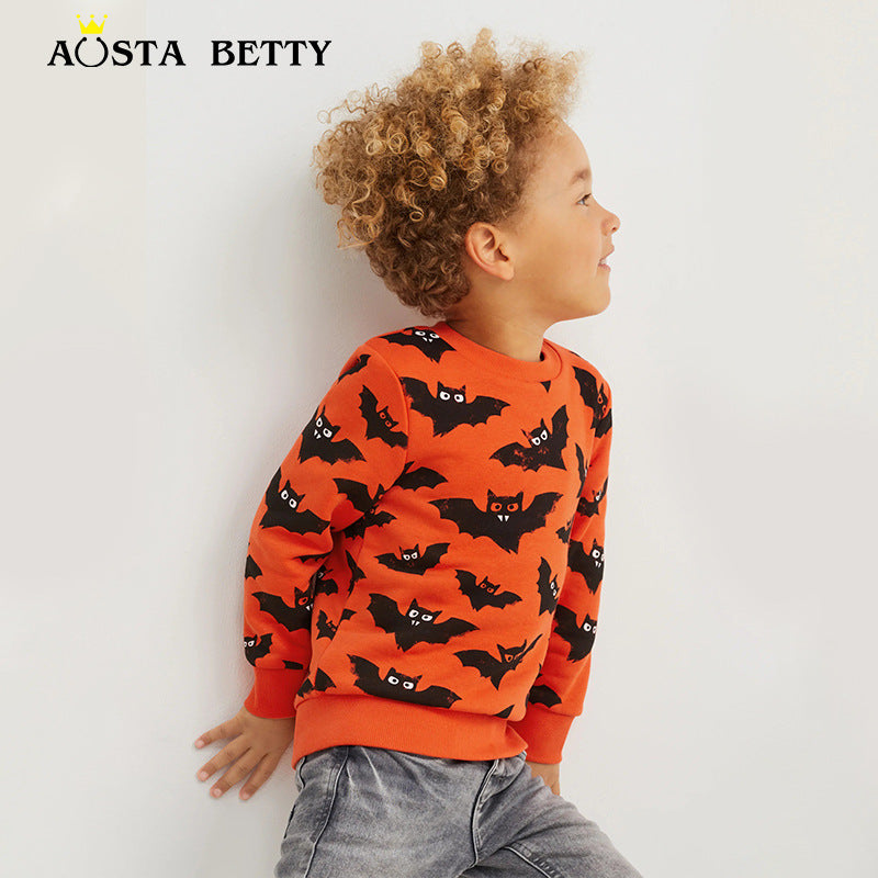 Autumn New Boys' Sweater European And American Style Halloween Children's Sweater Knitted Cotton Crew Neck Long Sleeve Children's Top