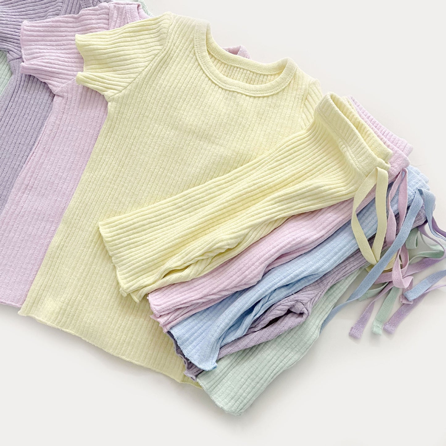 Girls' Pajamas Summer Solid Color Short-sleeved Home Clothes Suit Air-conditioning Clothes Class A Children's Curling Pit-strip Base Pajamas