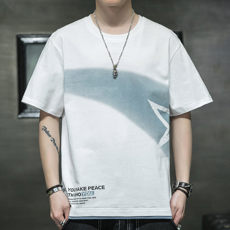 Cotton Short-sleeved Men's T-shirt Large Size Men's Fat Loose Casual Summer Half-sleeved Korean Version T-shirt Men's Bottoming Shirt T