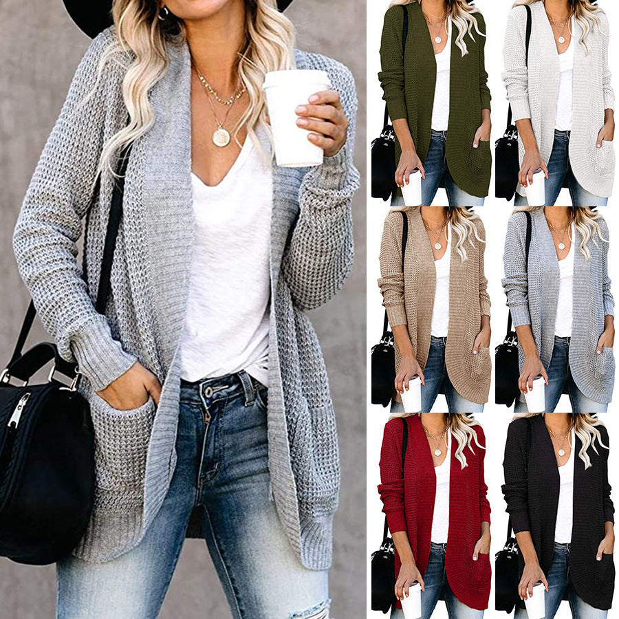 Cardigan Autumn And Winter Knitted Sweater Women's New Curved Placket Loose Women's Clothing