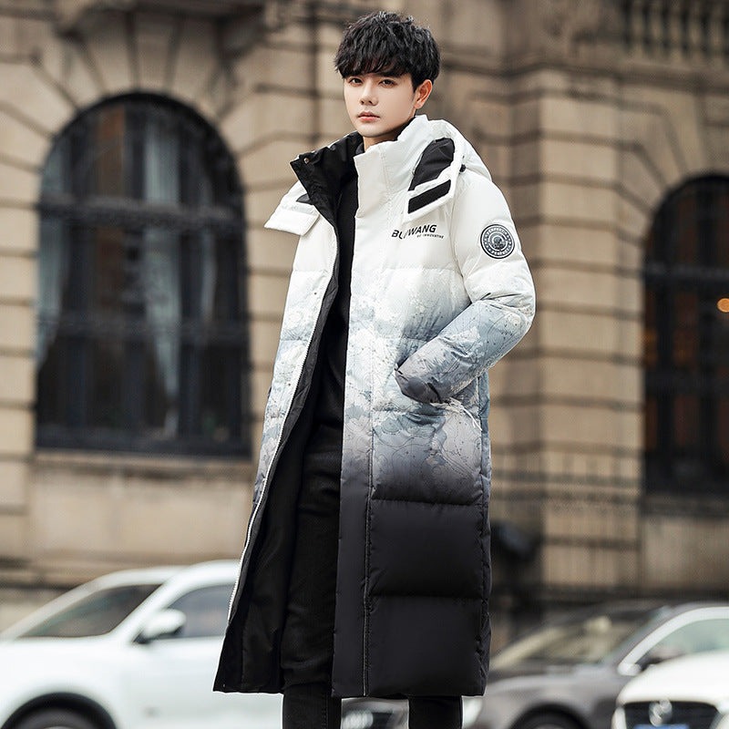 Couples Down Jacket Men's Long Section Over The Knee Thickened Winter Hooded Trend Loose Youth Men's And Women's Same Style Trendy Brand Jacket