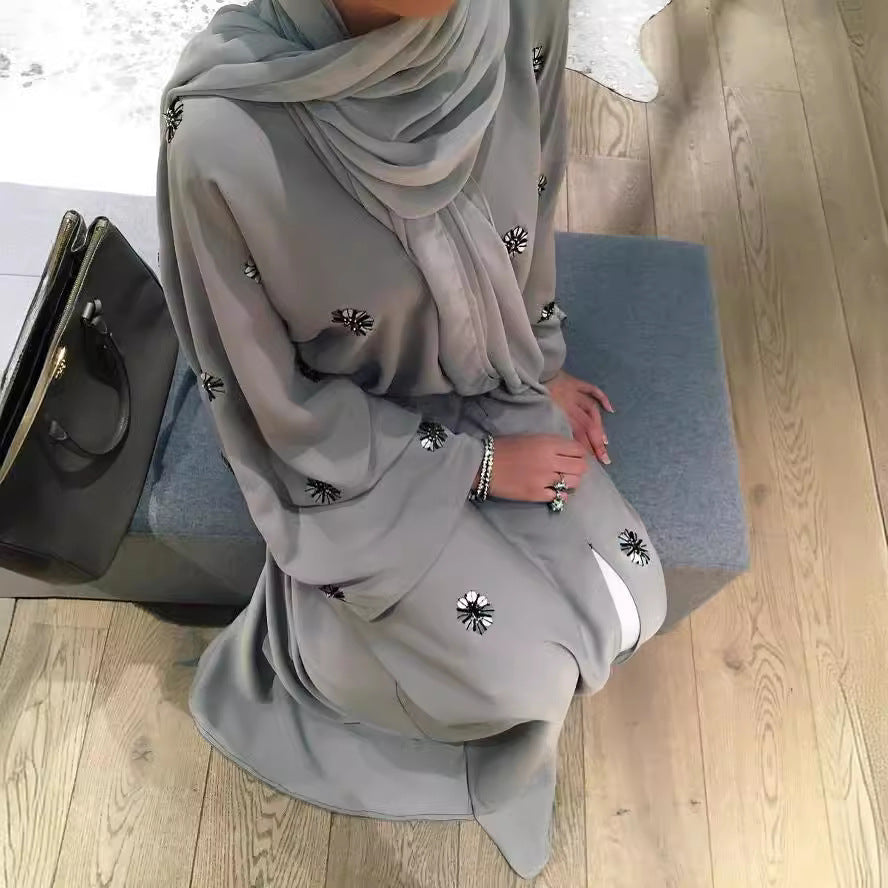 Loriya Dubai Embroidered Beaded Middle East Cardigan Robe Dress LR220