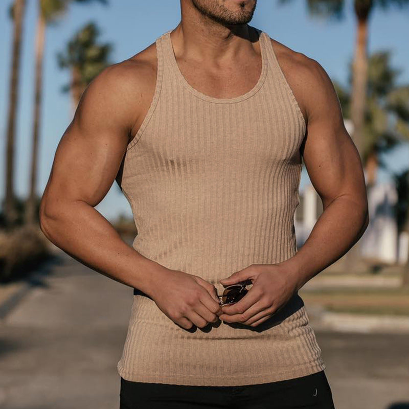 Summer Knitted Vertical Stripe Fitness Sports Self-cultivation Vest Men's I-shaped Vest