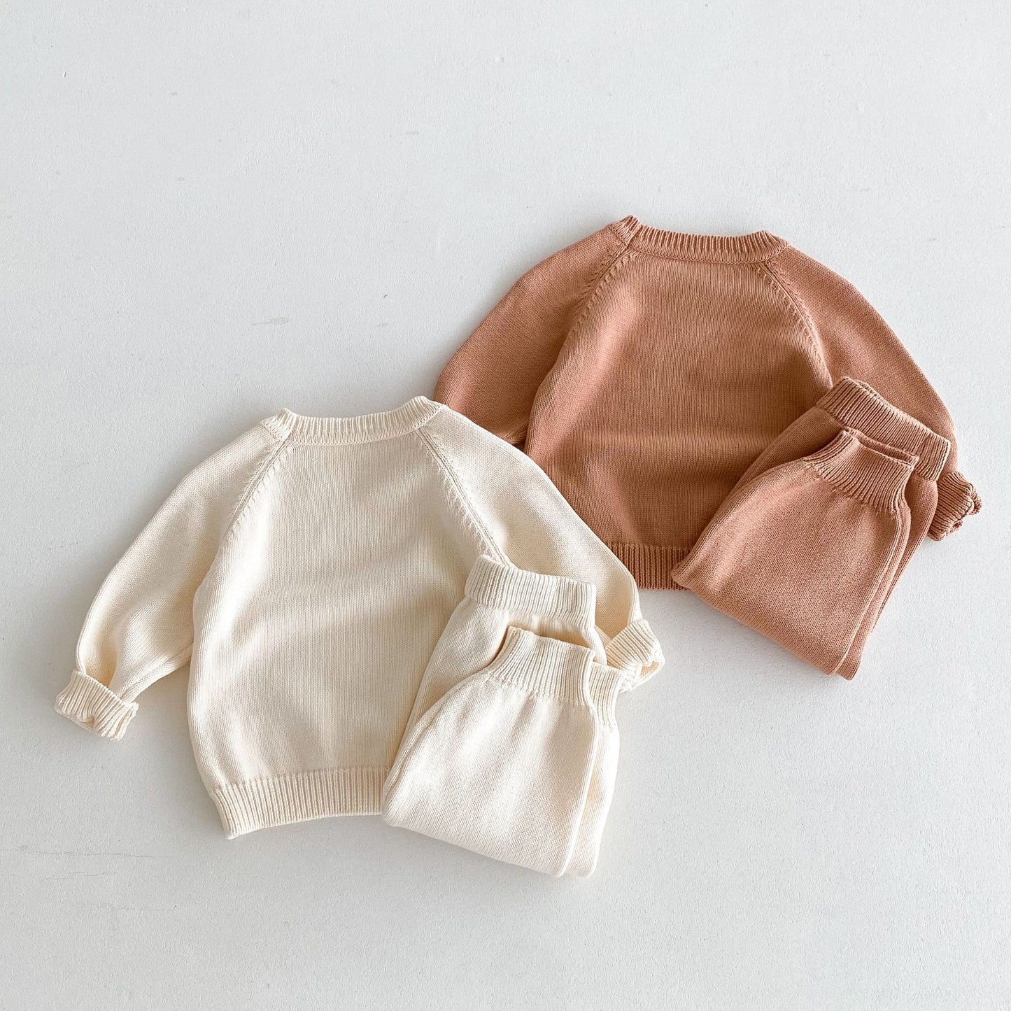 Sweater All-match Men's And Women's Korean Edition Solid Color Cute Pullover Raglan Long Sleeve Top Trousers Autumn And Winter Knitted Suit