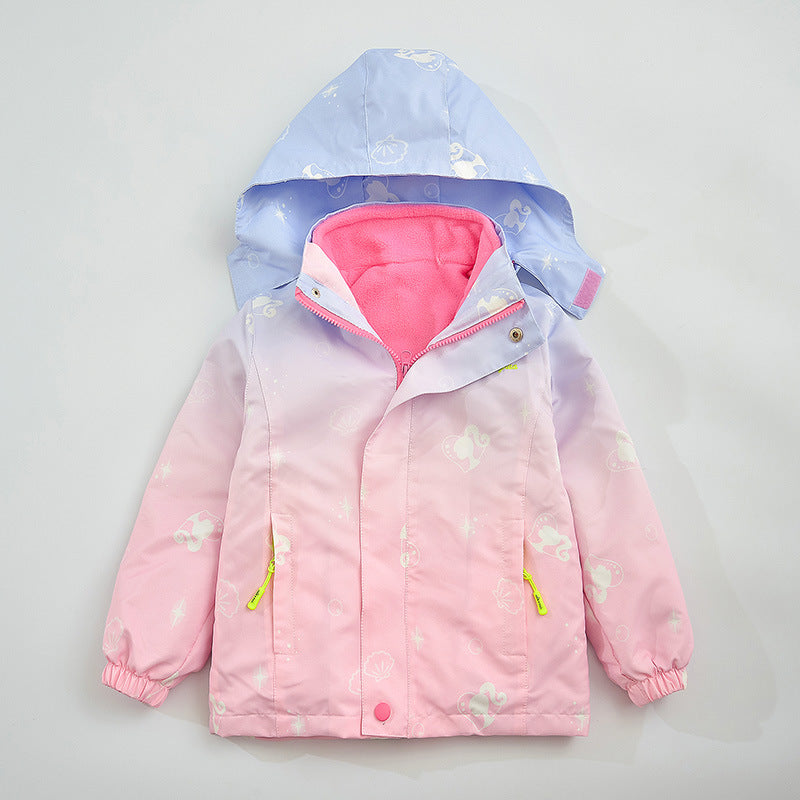 Girls' Thickened Jacket Autumn And Winter Clothes 2023 New Middle And Big Children's Three-in-one Detachable Jacket Children's Foreign Trade Jacket
