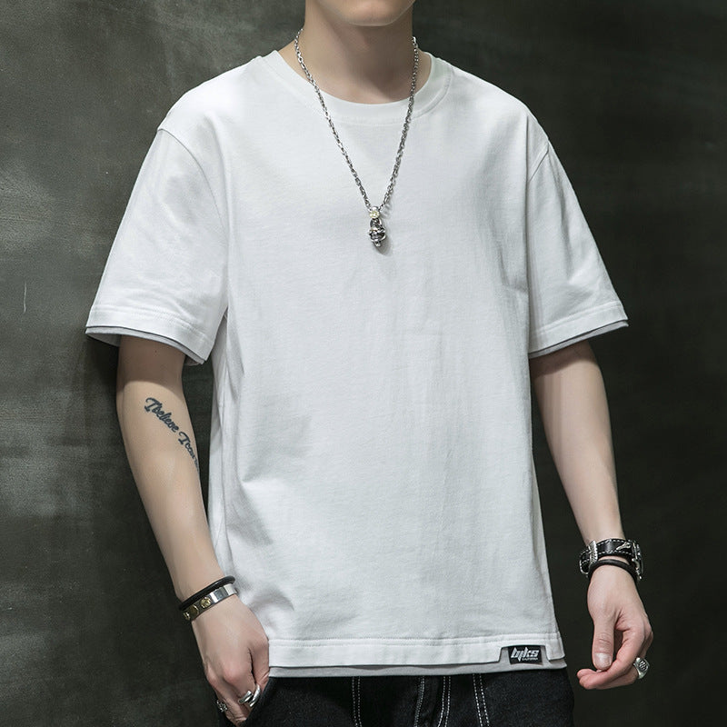 Cotton Short-sleeved Men's T-shirt Large Size Men's Fat Loose Casual Summer Half-sleeved Korean Version T-shirt Men's Bottoming Shirt T