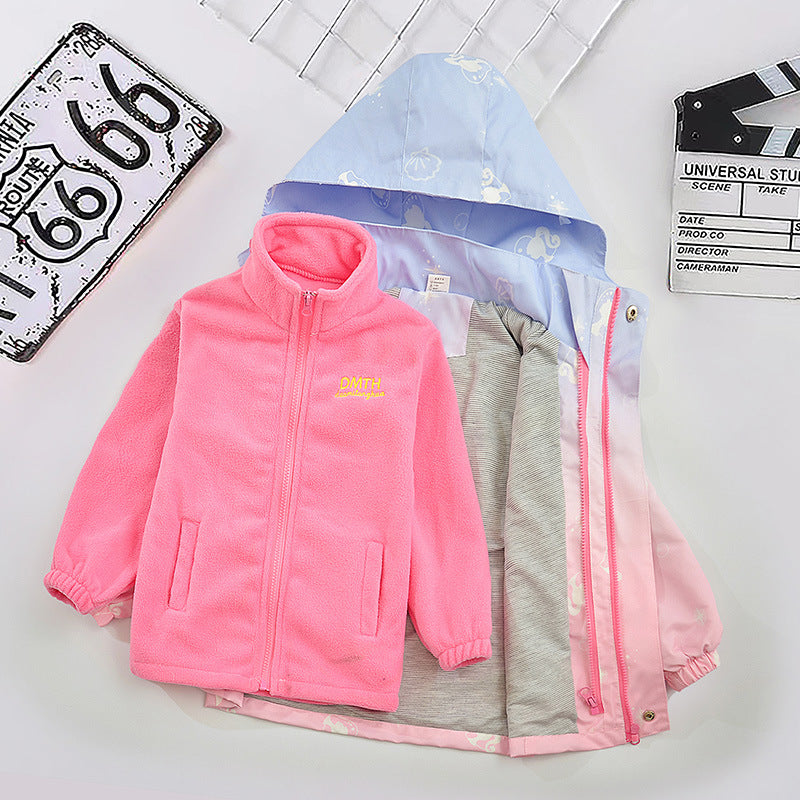Girls' Thickened Jacket Autumn And Winter Clothes 2023 New Middle And Big Children's Three-in-one Detachable Jacket Children's Foreign Trade Jacket