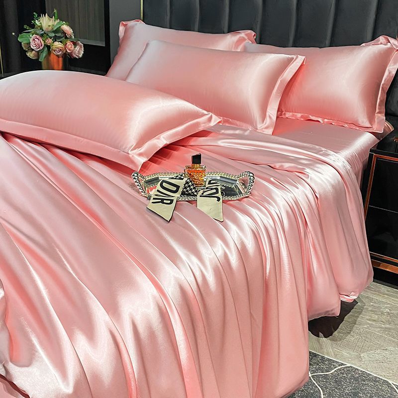 Ice Silk Fabric Double-sided Silk Four-piece Set Mulberry Silk Duvet Cover Sky Silk Bed Sheet